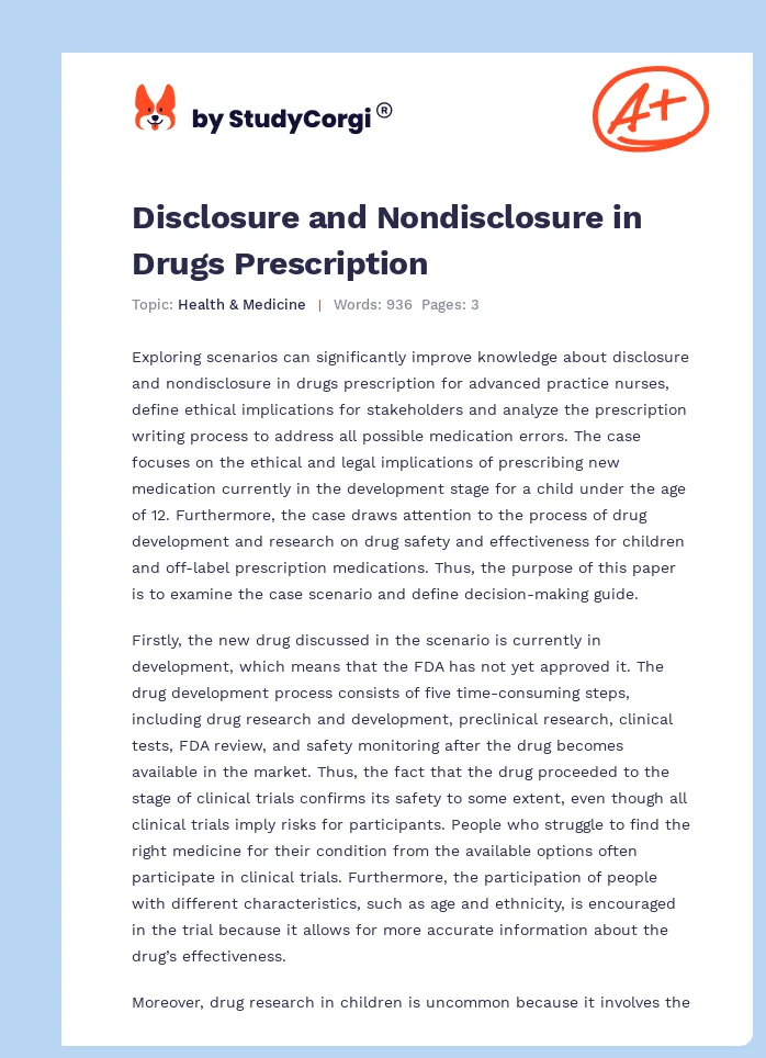 Disclosure and Nondisclosure in Drugs Prescription. Page 1