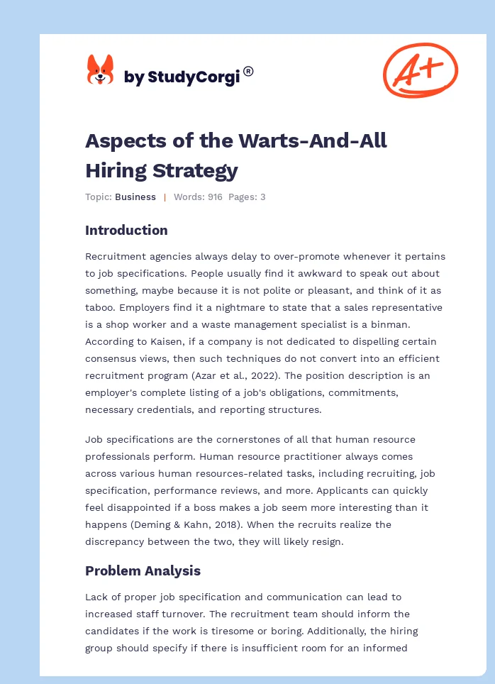 Aspects of the Warts-And-All Hiring Strategy. Page 1