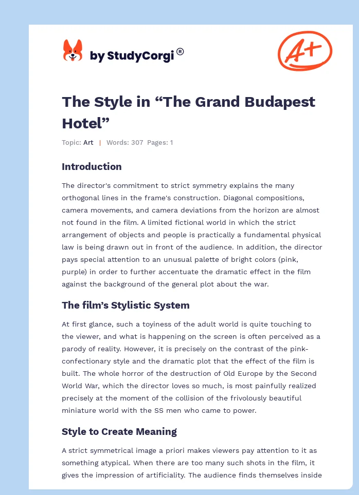 The Style in “The Grand Budapest Hotel”. Page 1