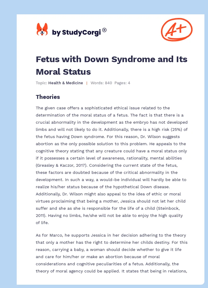 Fetus with Down Syndrome and Its Moral Status. Page 1