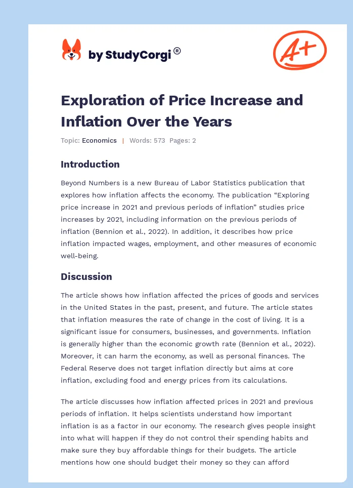 Exploration of Price Increase and Inflation Over the Years. Page 1