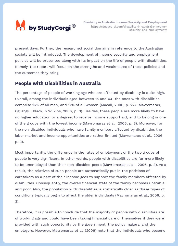 Disability in Australia: Income Security and Employment. Page 2