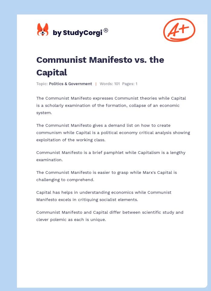 Communist Manifesto vs. the Capital. Page 1
