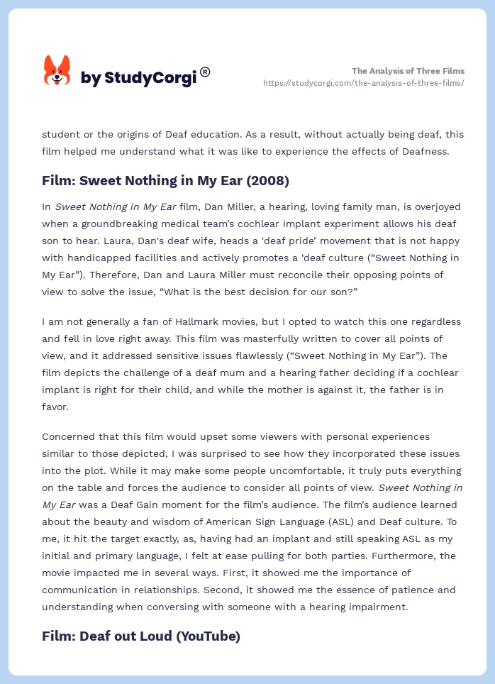 The Analysis of Three Films. Page 2