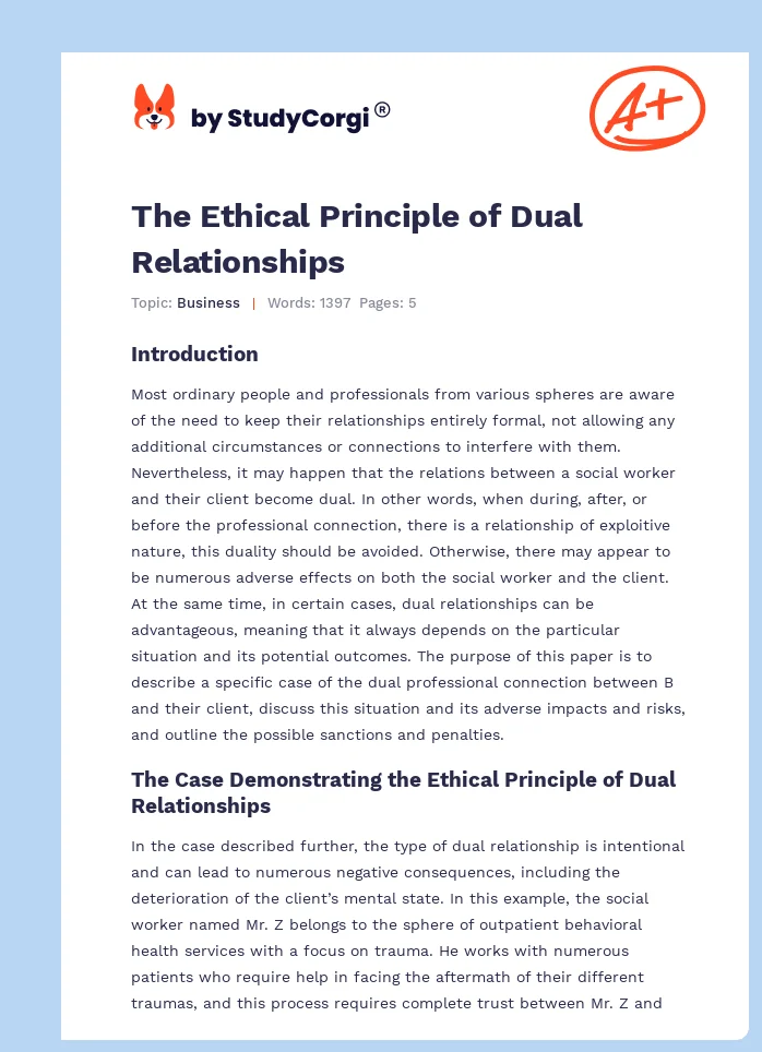 The Ethical Principle of Dual Relationships. Page 1