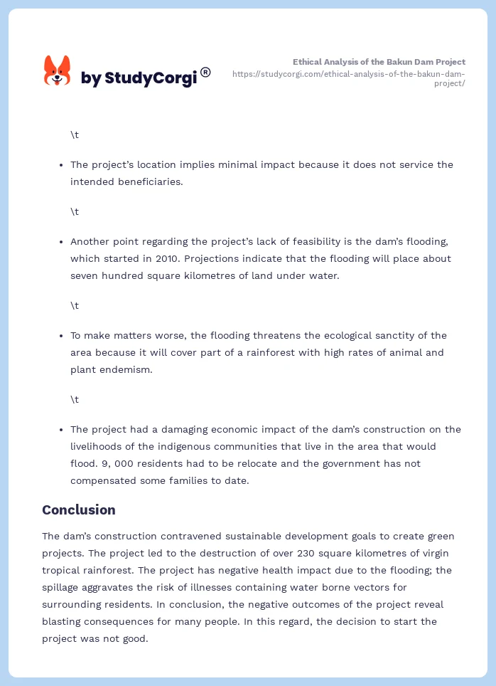 Ethical Analysis of the Bakun Dam Project. Page 2