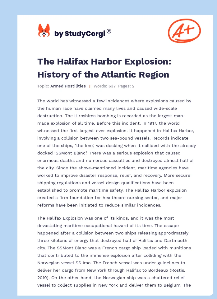The Halifax Harbor Explosion: History of the Atlantic Region. Page 1