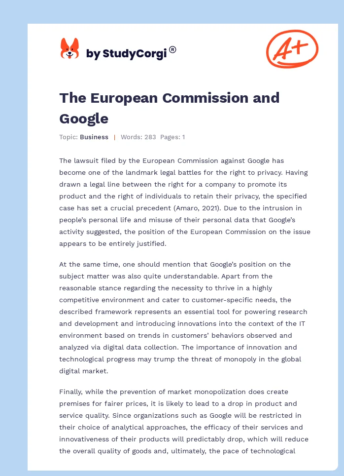 The European Commission and Google. Page 1