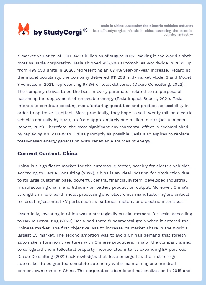 Tesla in China: Assessing the Electric Vehicles Industry. Page 2