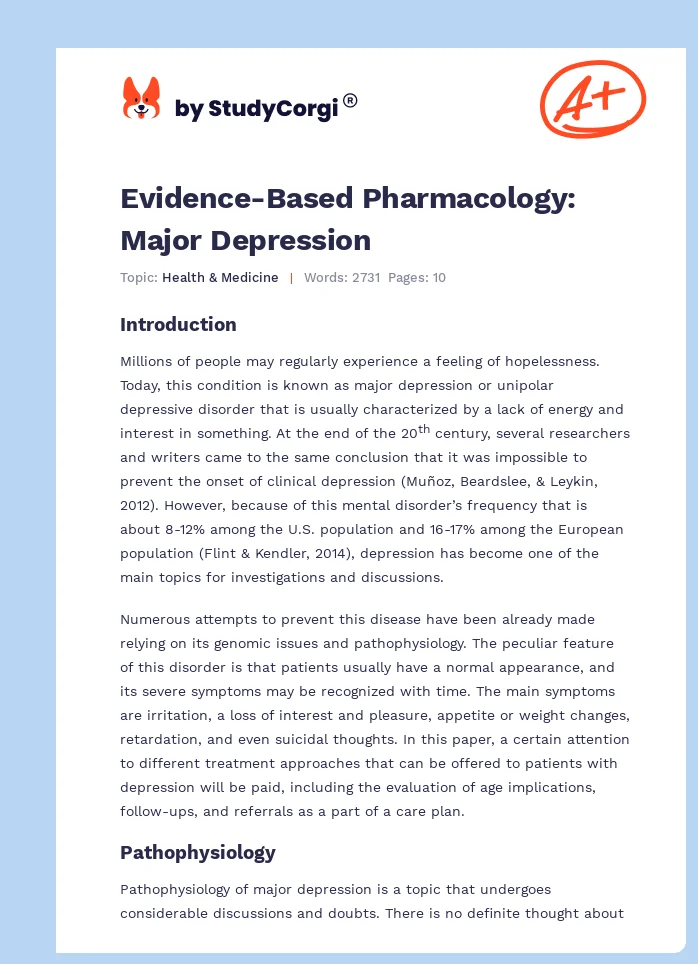Evidence-Based Pharmacology: Major Depression. Page 1