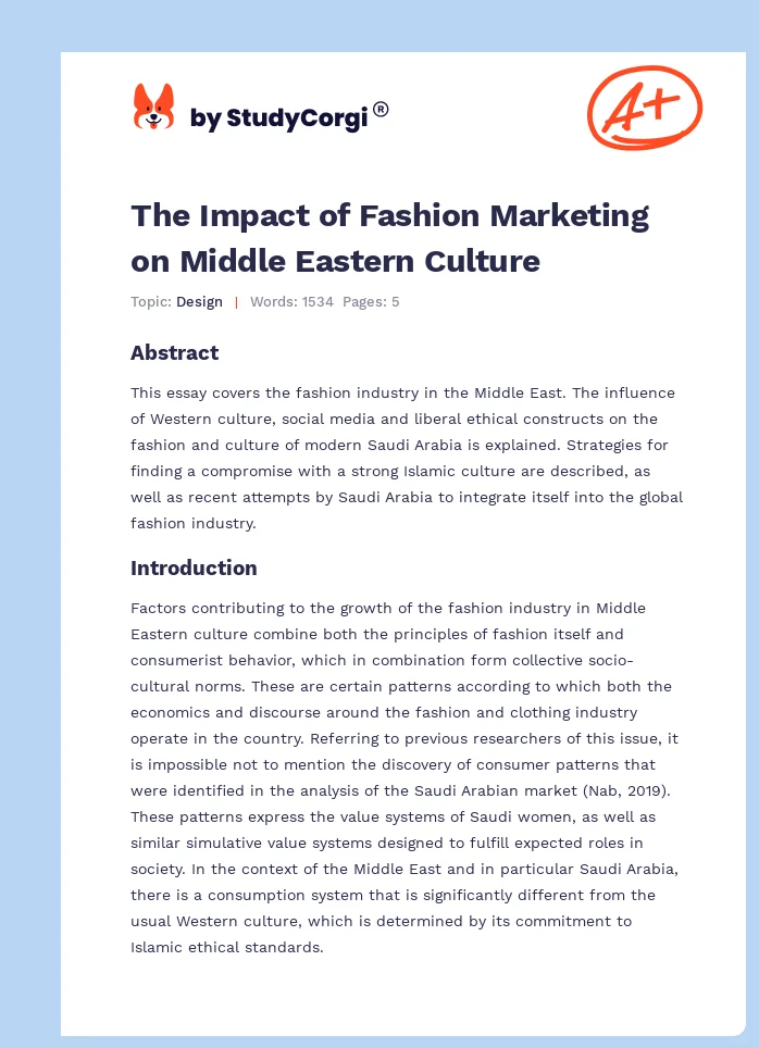The Impact of Fashion Marketing on Middle Eastern Culture. Page 1