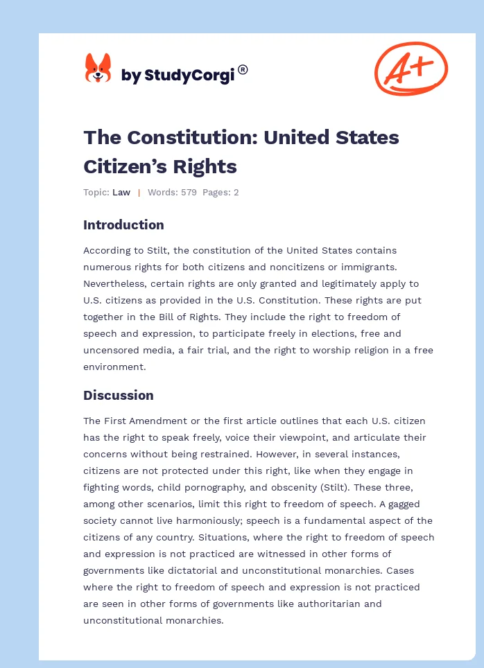 The Constitution: United States Citizen’s Rights. Page 1