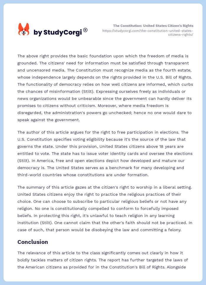 The Constitution: United States Citizen’s Rights. Page 2
