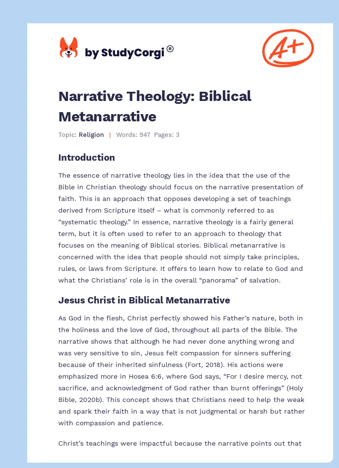 Narrative Theology: Biblical Metanarrative. Page 1