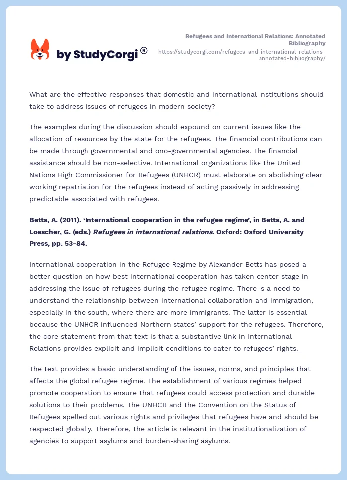 Refugees and International Relations: Annotated Bibliography. Page 2