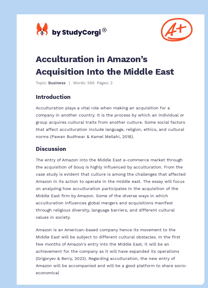 Acculturation in Amazon’s Acquisition Into the Middle East. Page 1