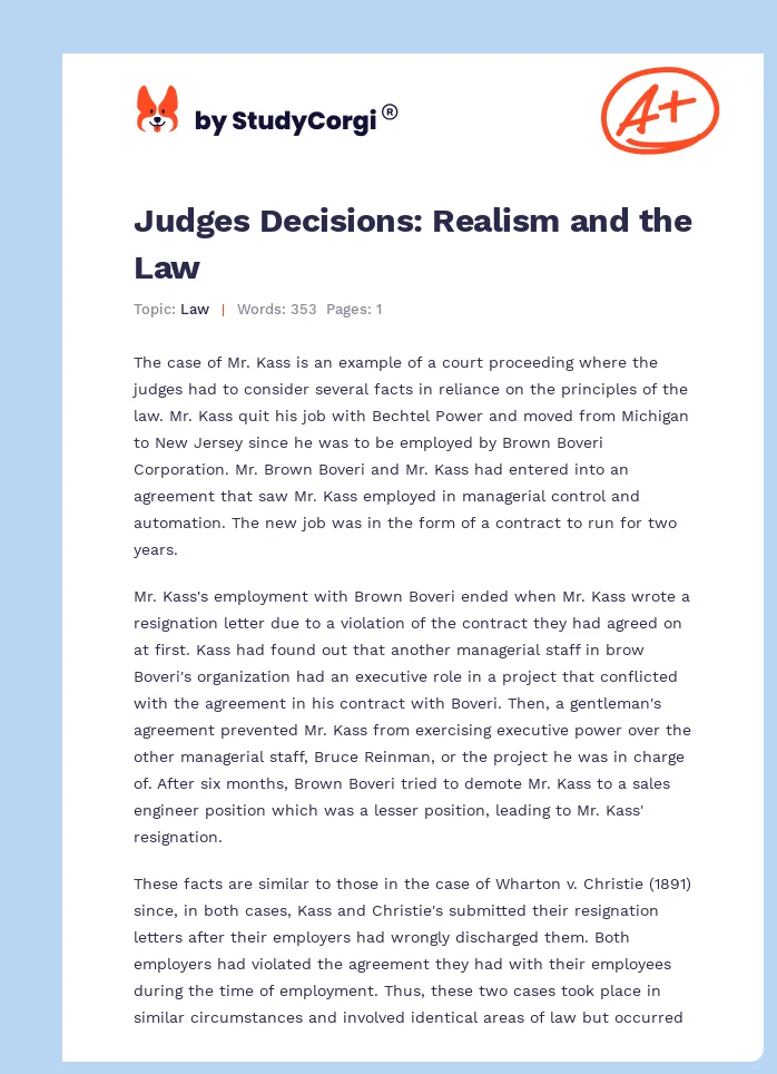 Judges Decisions: Realism and the Law. Page 1