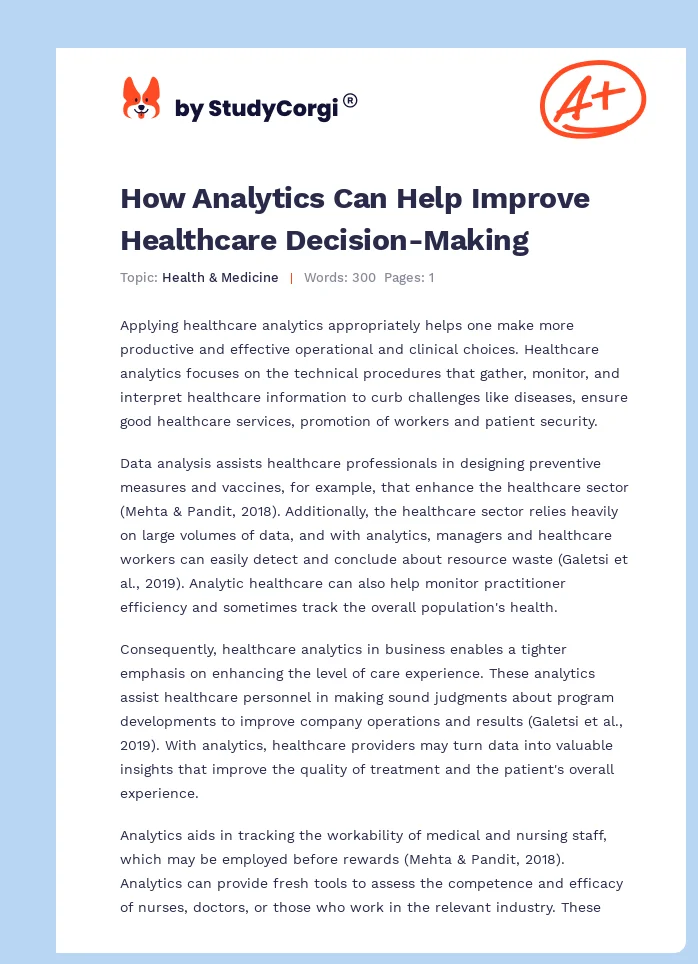 How Analytics Can Help Improve Healthcare Decision-Making. Page 1