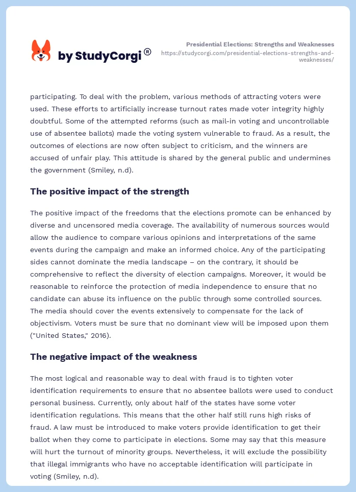 Presidential Elections: Strengths and Weaknesses. Page 2