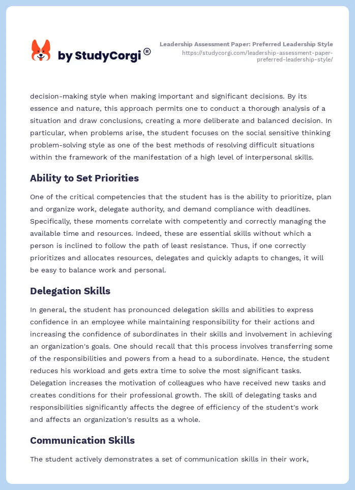 Leadership Assessment Paper: Preferred Leadership Style. Page 2