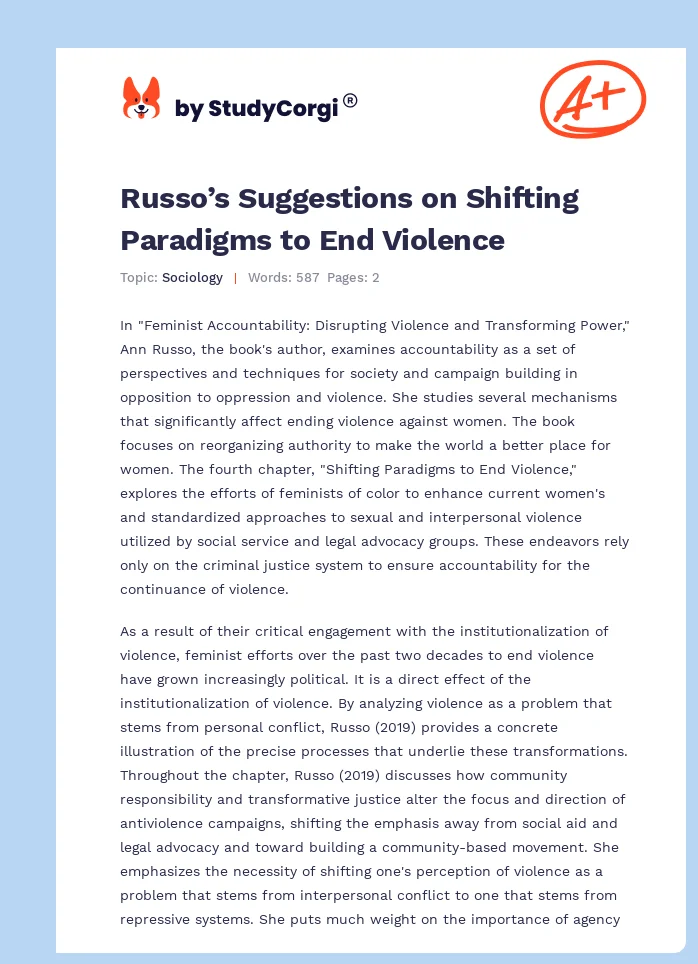 Russo’s Suggestions on Shifting Paradigms to End Violence. Page 1
