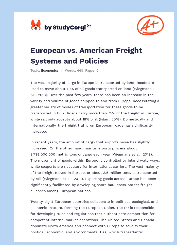 European vs. American Freight Systems and Policies. Page 1