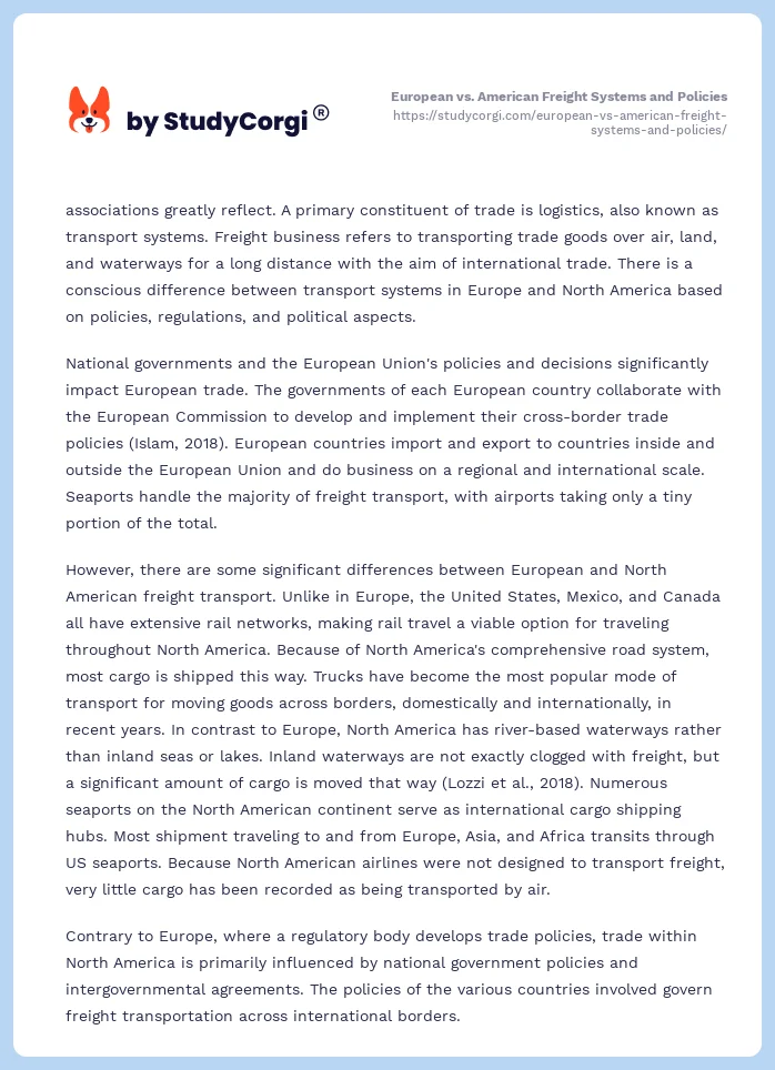 European vs. American Freight Systems and Policies. Page 2