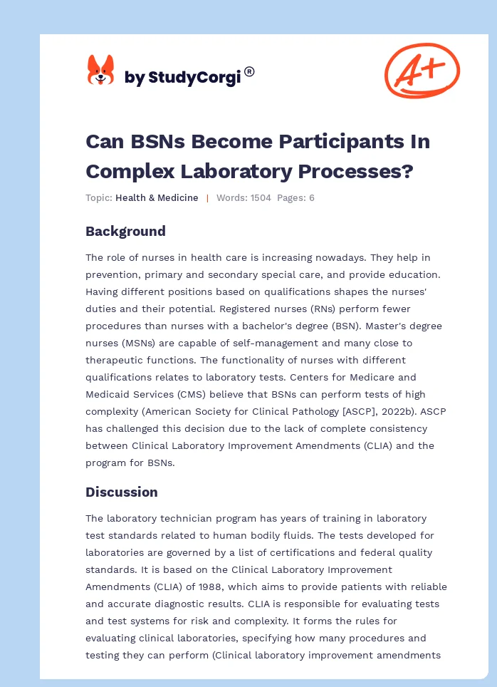 Can BSNs Become Participants In Complex Laboratory Processes?. Page 1
