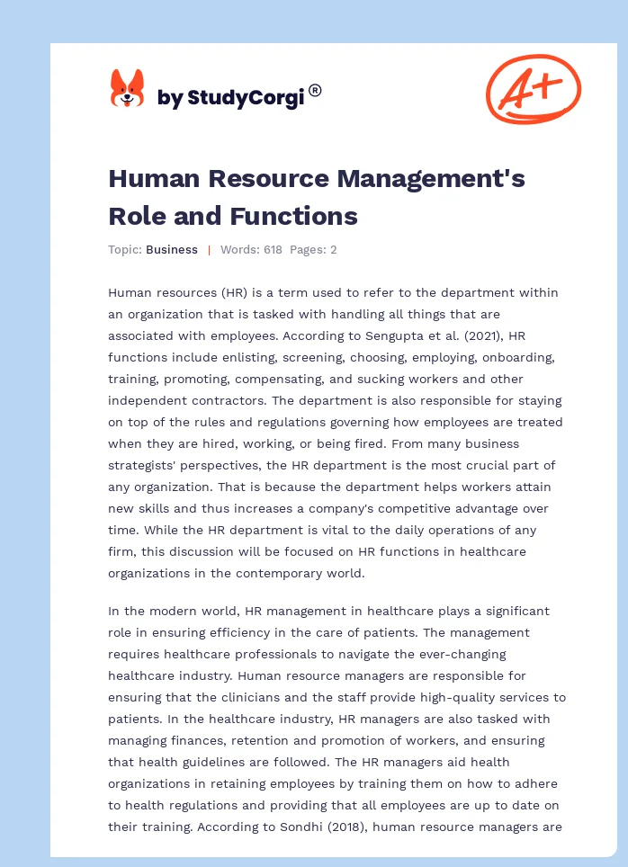 Human Resource Management's Role and Functions. Page 1