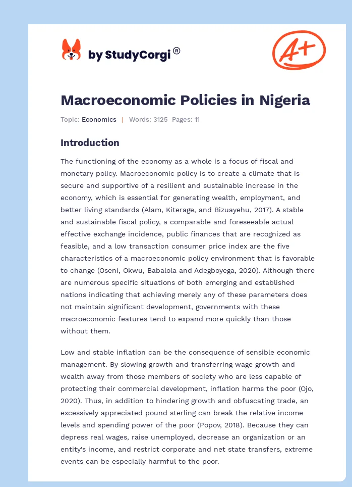 Macroeconomic Policies in Nigeria. Page 1