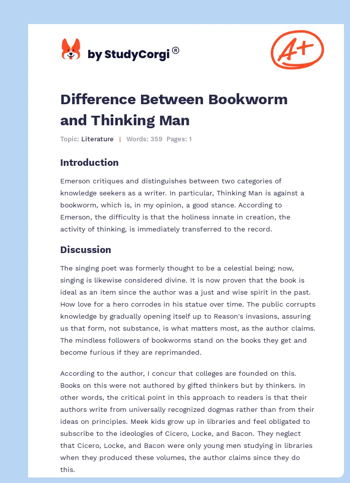 Difference Between Bookworm and Thinking Man. Page 1