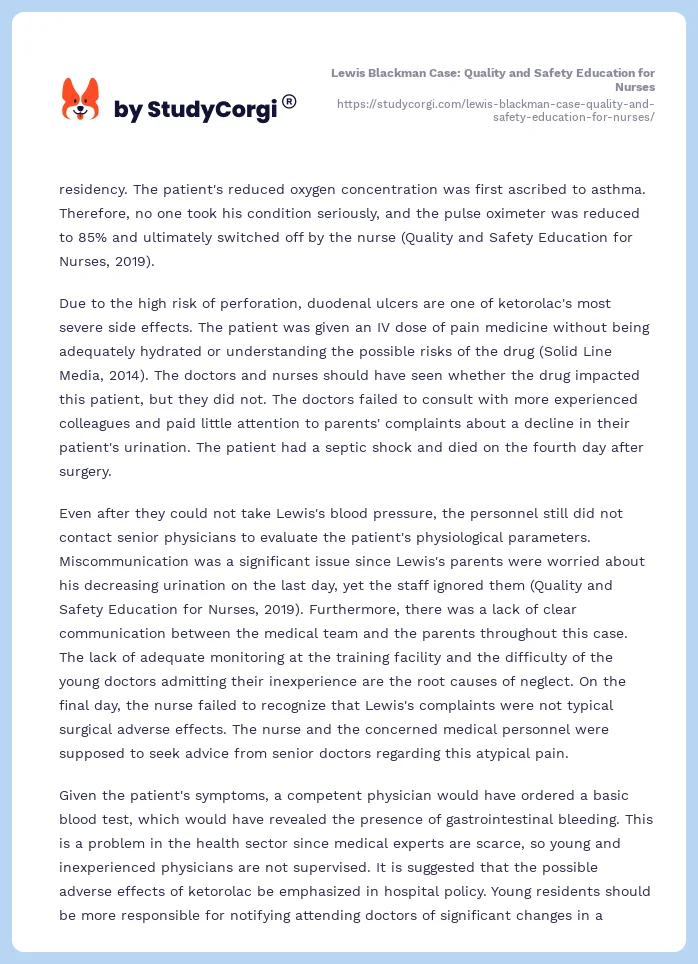 Lewis Blackman Case: Quality and Safety Education for Nurses. Page 2
