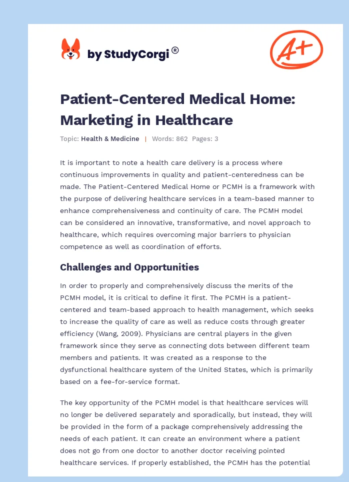 Patient-Centered Medical Home: Marketing in Healthcare. Page 1
