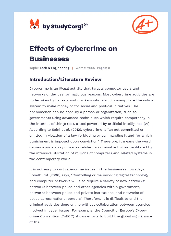 Effects of Cybercrime on Businesses. Page 1