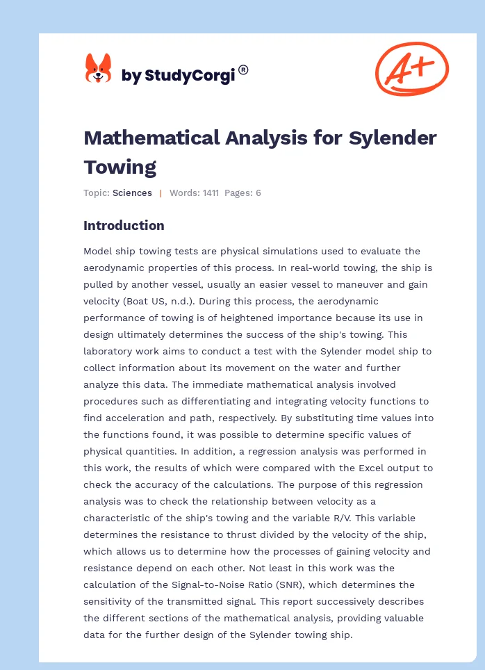 Mathematical Analysis for Sylender Towing. Page 1