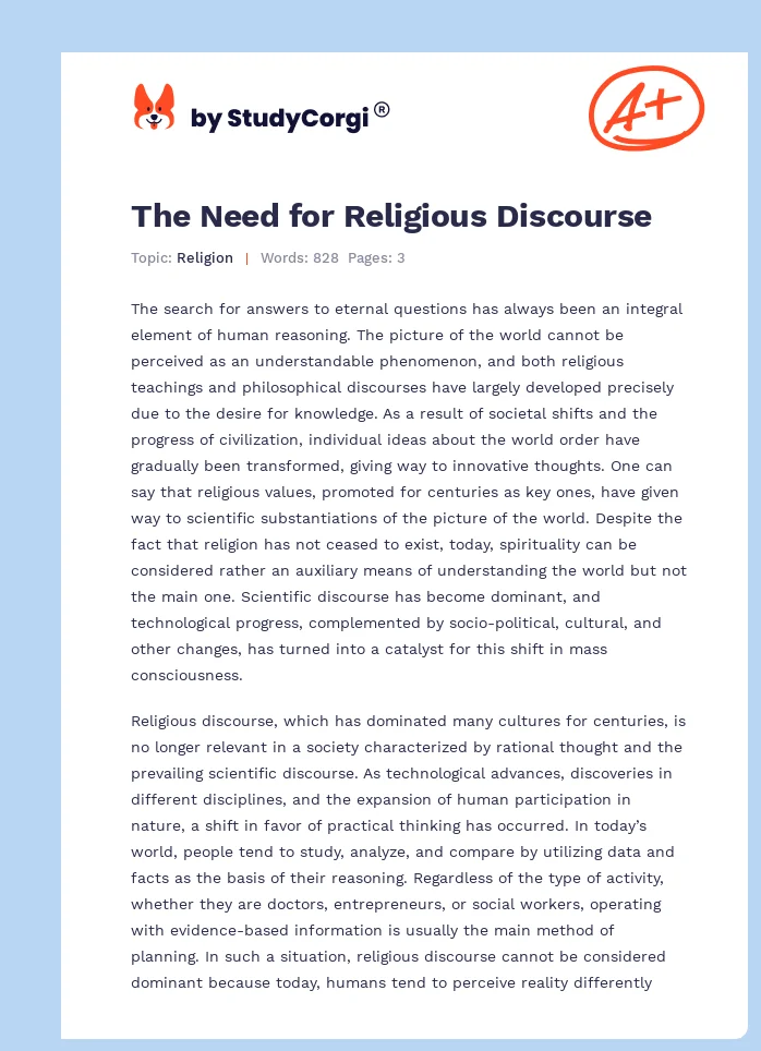 The Need for Religious Discourse. Page 1