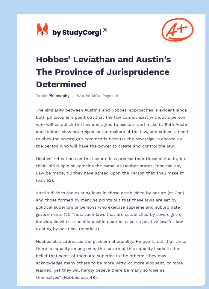 Hobbes’ Leviathan and Austin's The Province of Jurisprudence Determined. Page 1