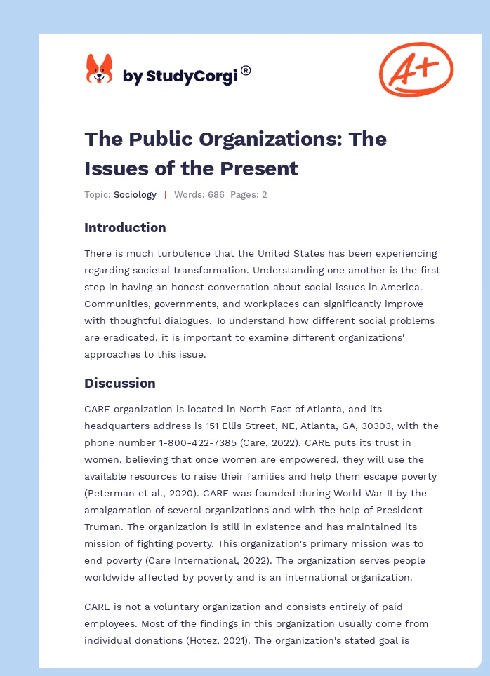 The Public Organizations: The Issues of the Present. Page 1