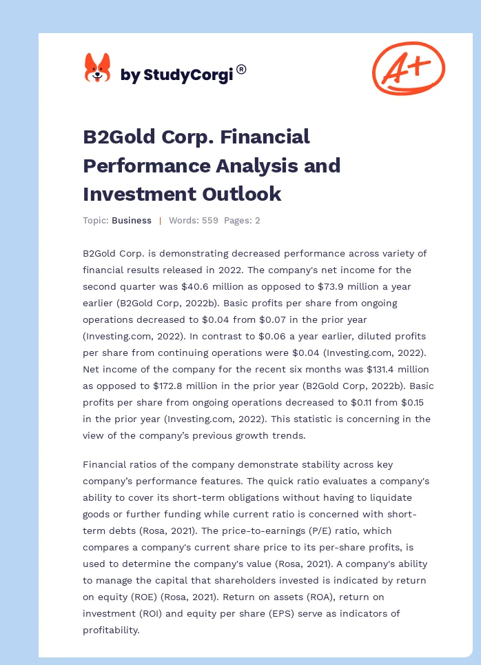 B2Gold Corp. Financial Performance Analysis and Investment Outlook. Page 1