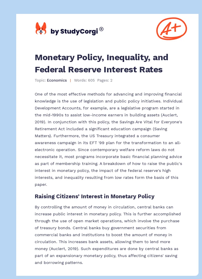 Monetary Policy, Inequality, and Federal Reserve Interest Rates. Page 1