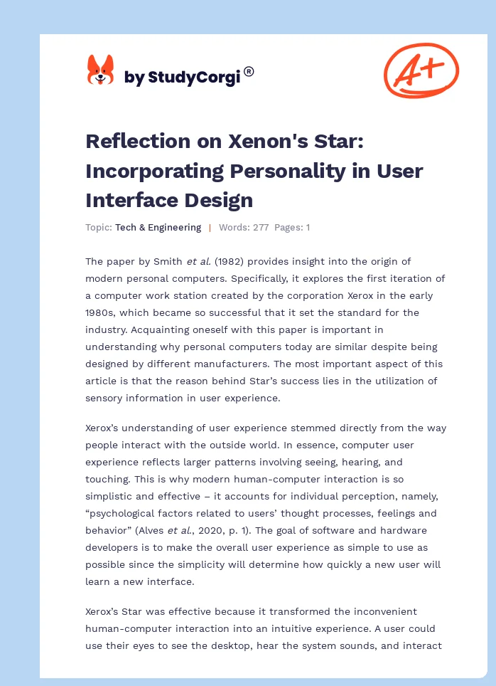 Reflection on Xenon's Star: Incorporating Personality in User Interface Design. Page 1