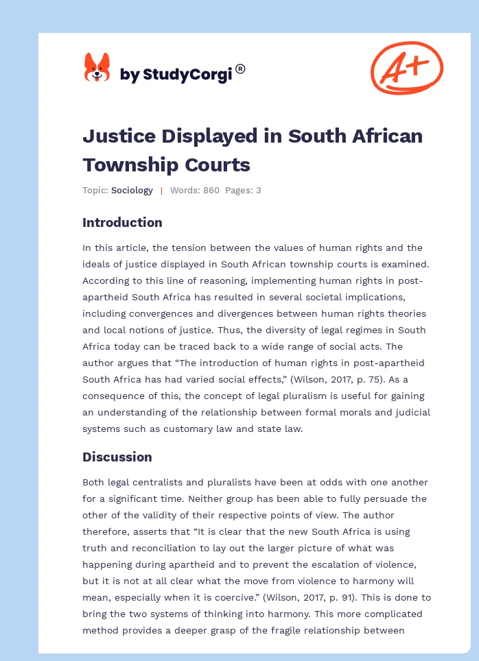 Justice Displayed in South African Township Courts. Page 1