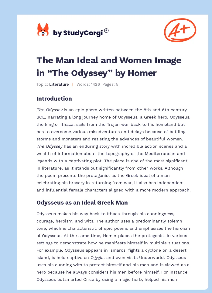 The Man Ideal and Women Image in “The Odyssey” by Homer. Page 1
