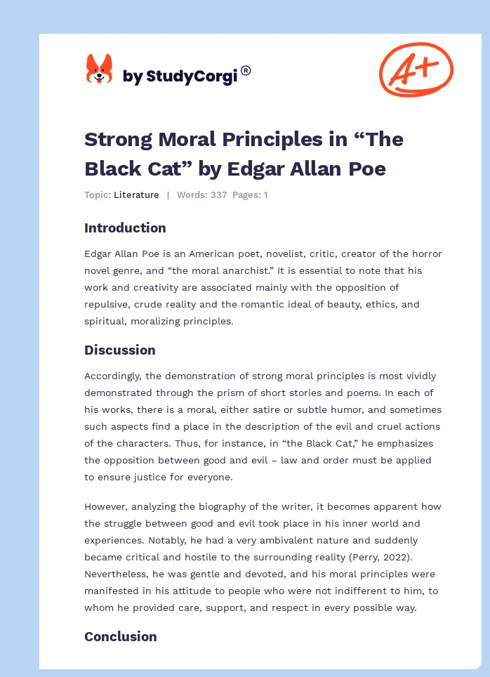 Strong Moral Principles in “The Black Cat” by Edgar Allan Poe. Page 1