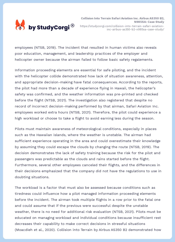 Collision Into Terrain Safari Aviation Inc. Airbus AS350 B2, N985SA: Case Study. Page 2