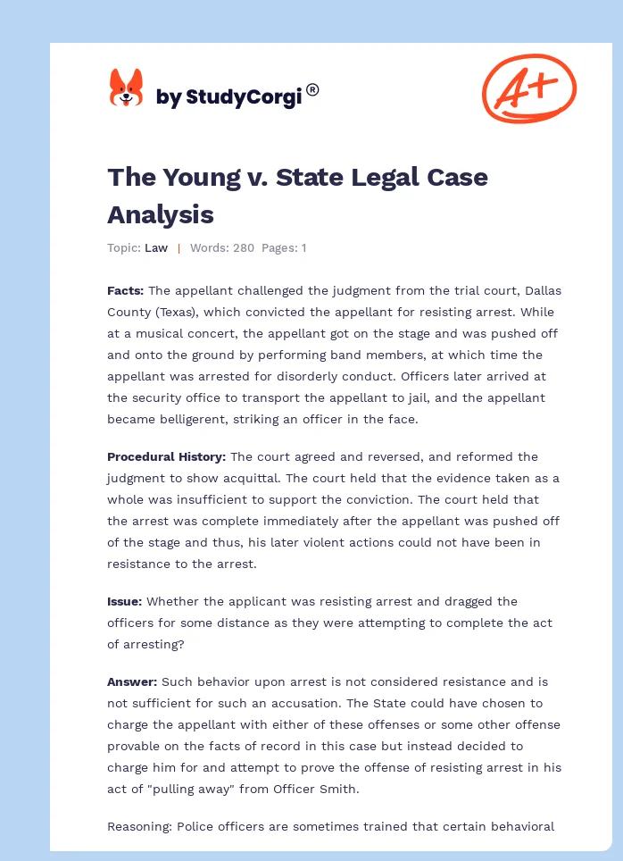 The Young v. State Legal Case Analysis. Page 1