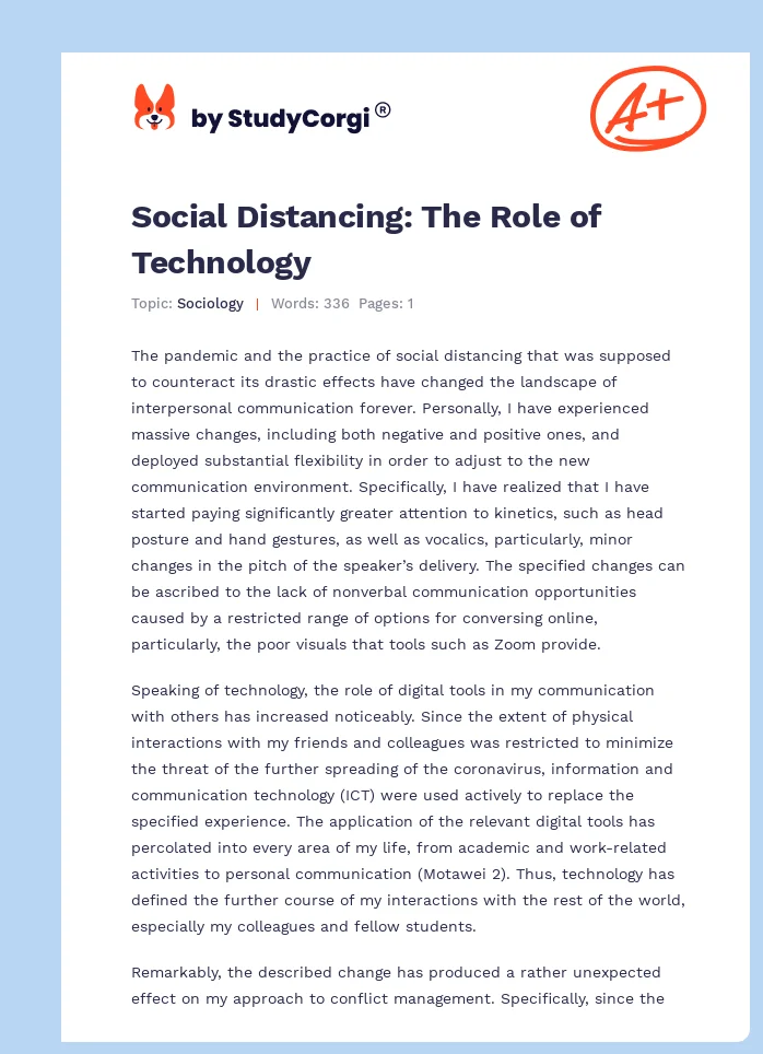 Social Distancing: The Role of Technology. Page 1