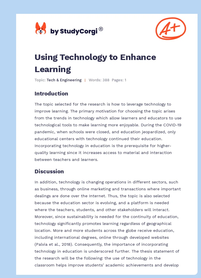 Using Technology to Enhance Learning. Page 1