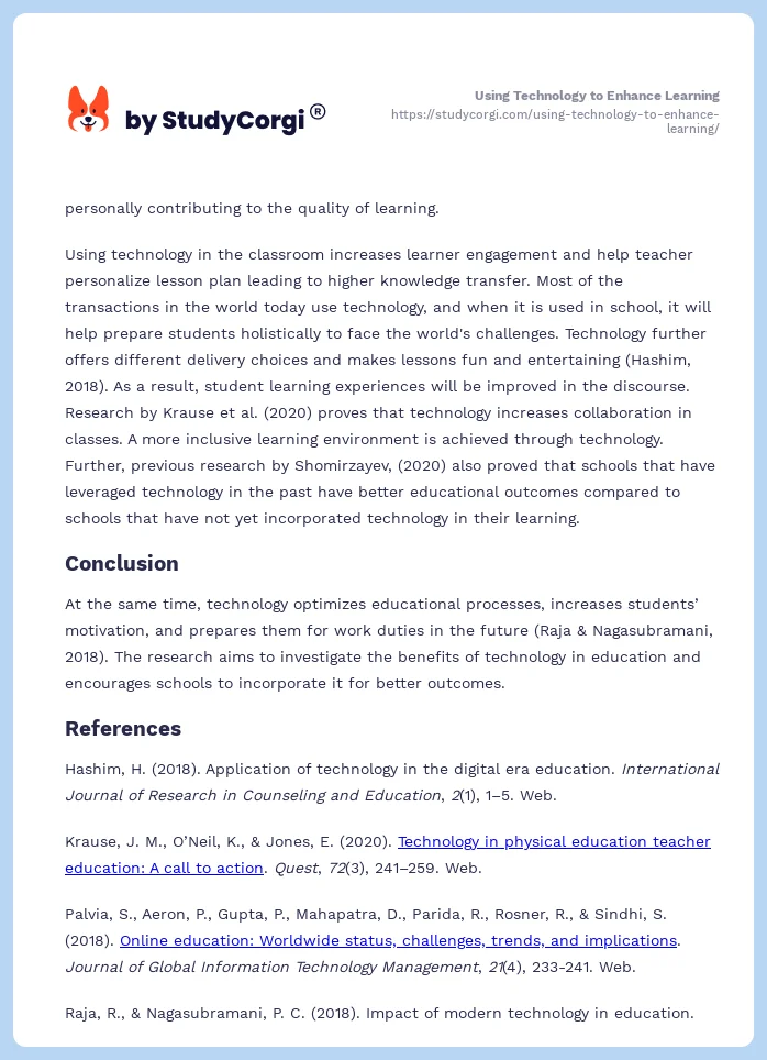 Using Technology to Enhance Learning. Page 2