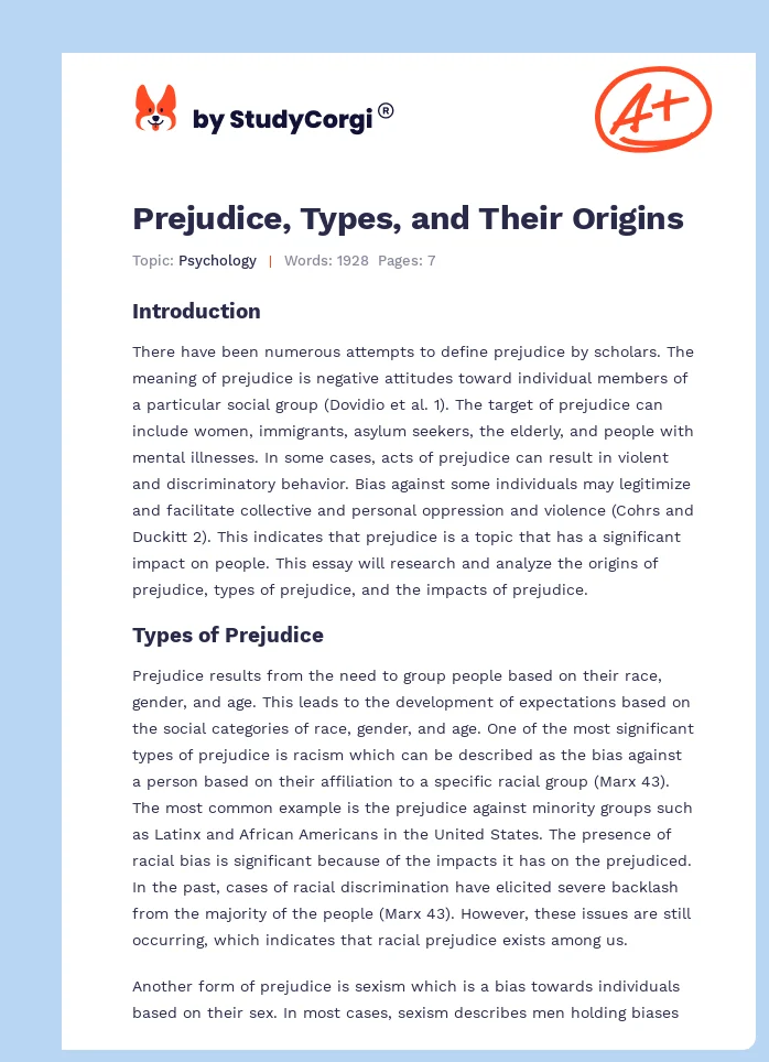Prejudice, Types, and Their Origins. Page 1